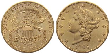 USA 20 Dollar 1906 S – Liberty Head Double Eagle – San Francisco